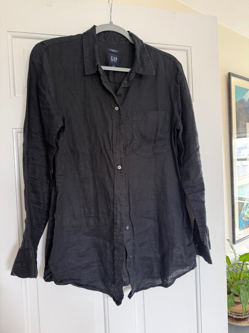 GAP 100% Linen Black Long-Sleeve Button-Down Shirt
